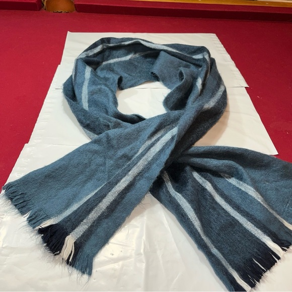 Pokoloko ALPACA LONG BLUE Scarf White Stripe Ecuador Unisex 13"x76" Soft Fringe - Picture 12 of 13